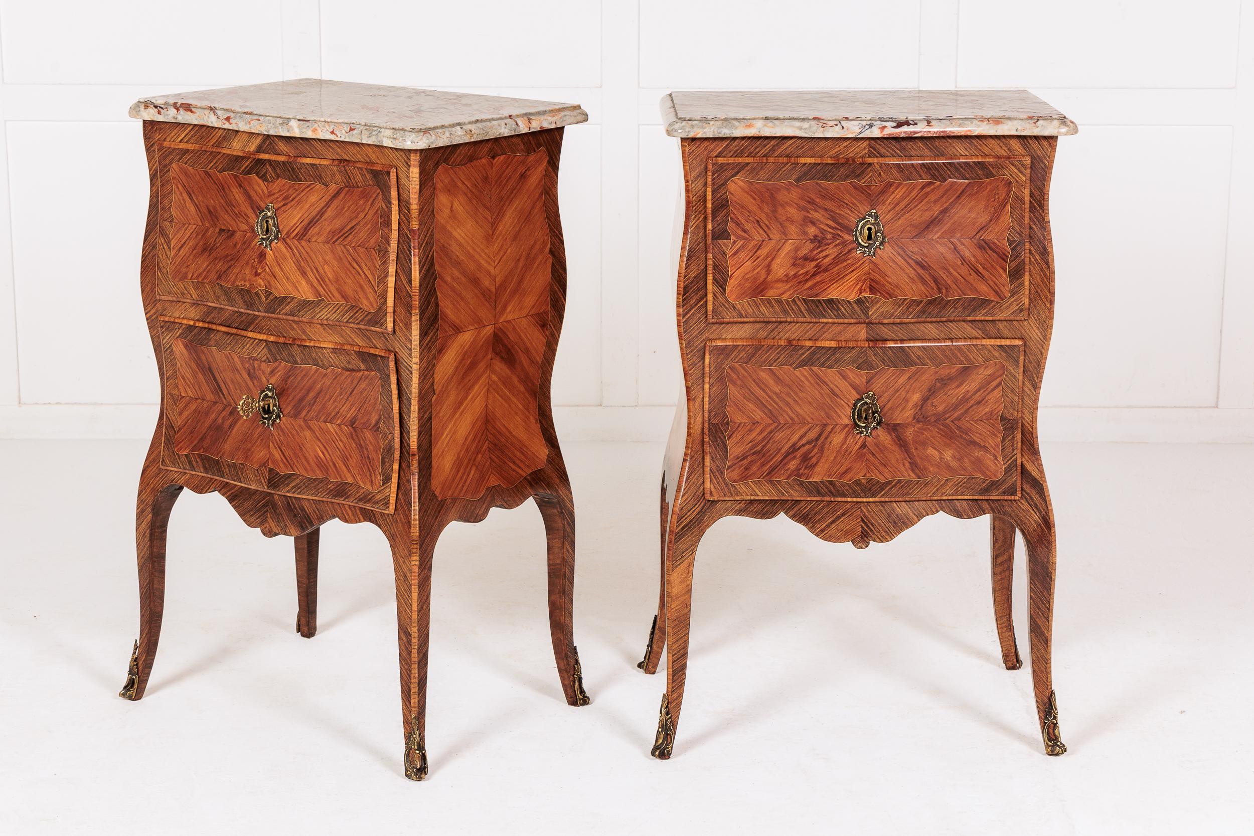 Pair of 19th Century Italian Bedside Cabinets with Marble Tops For Sale 1
