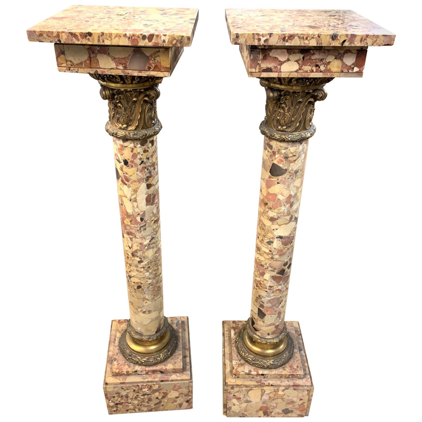 Pair of 19th Century Italian Breccia Marble Pedestals