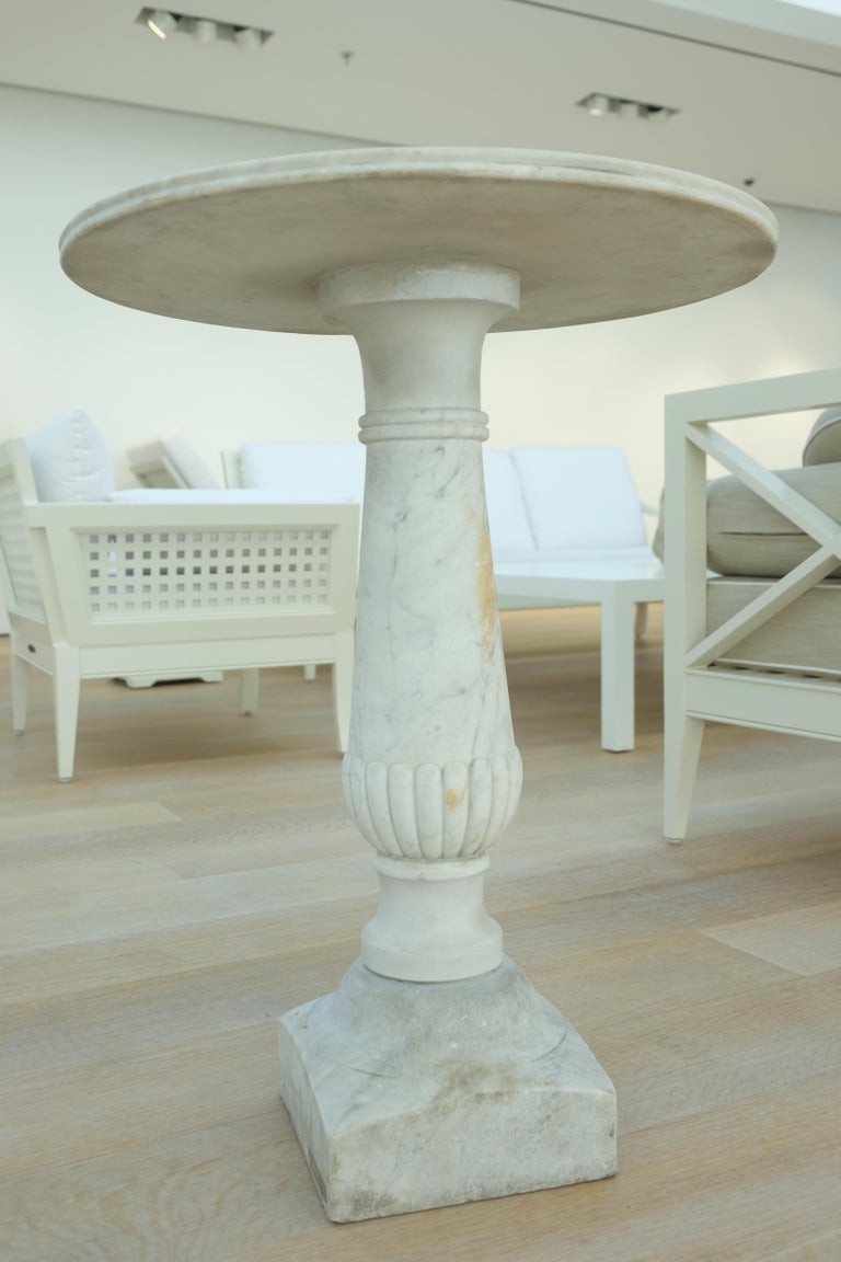 Hand-Carved Pair of 19th Century Italian Carrara Marble Garden Tables For Sale