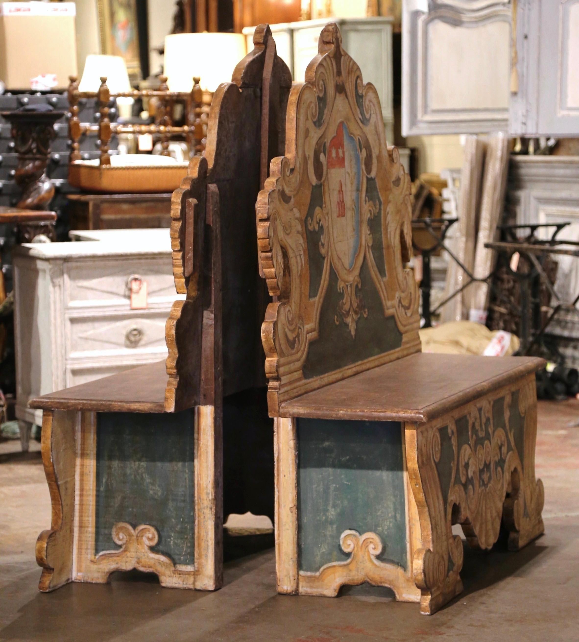 Pair of 19th Century Italian Carved and Hand-Painted Cassapanca Benches 3