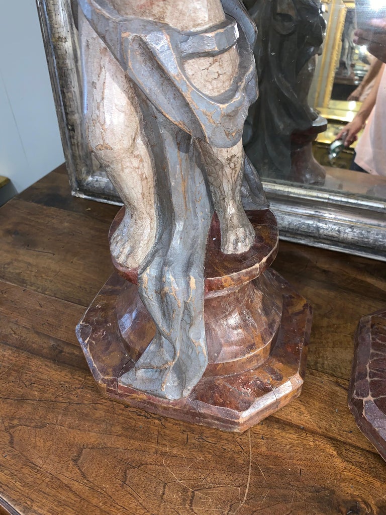 Pair of 19th Century Italian Carved and Painted Cherub Planters at 1stDibs