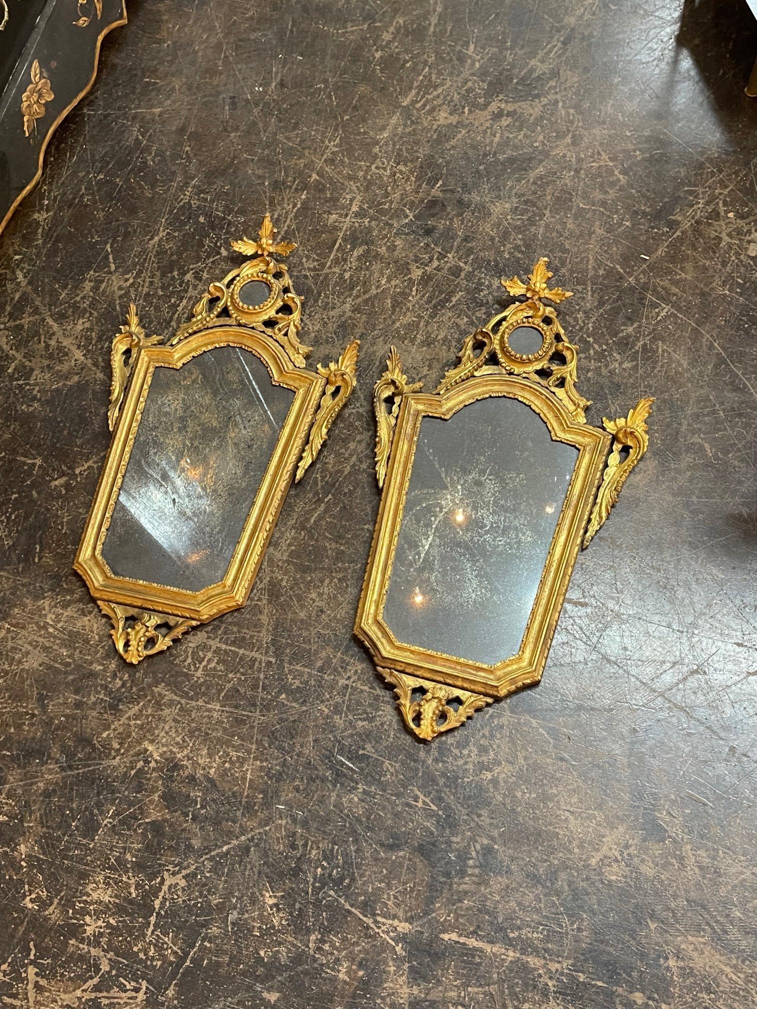 Pair of 19th Century Italian Carved and Painted Giltwood Mirrors 4
