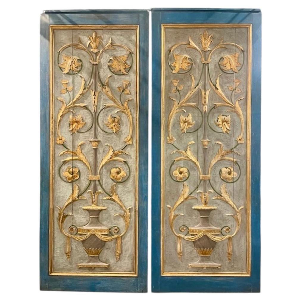 Pair of 19th Century Italian Carved and Painted Panels
