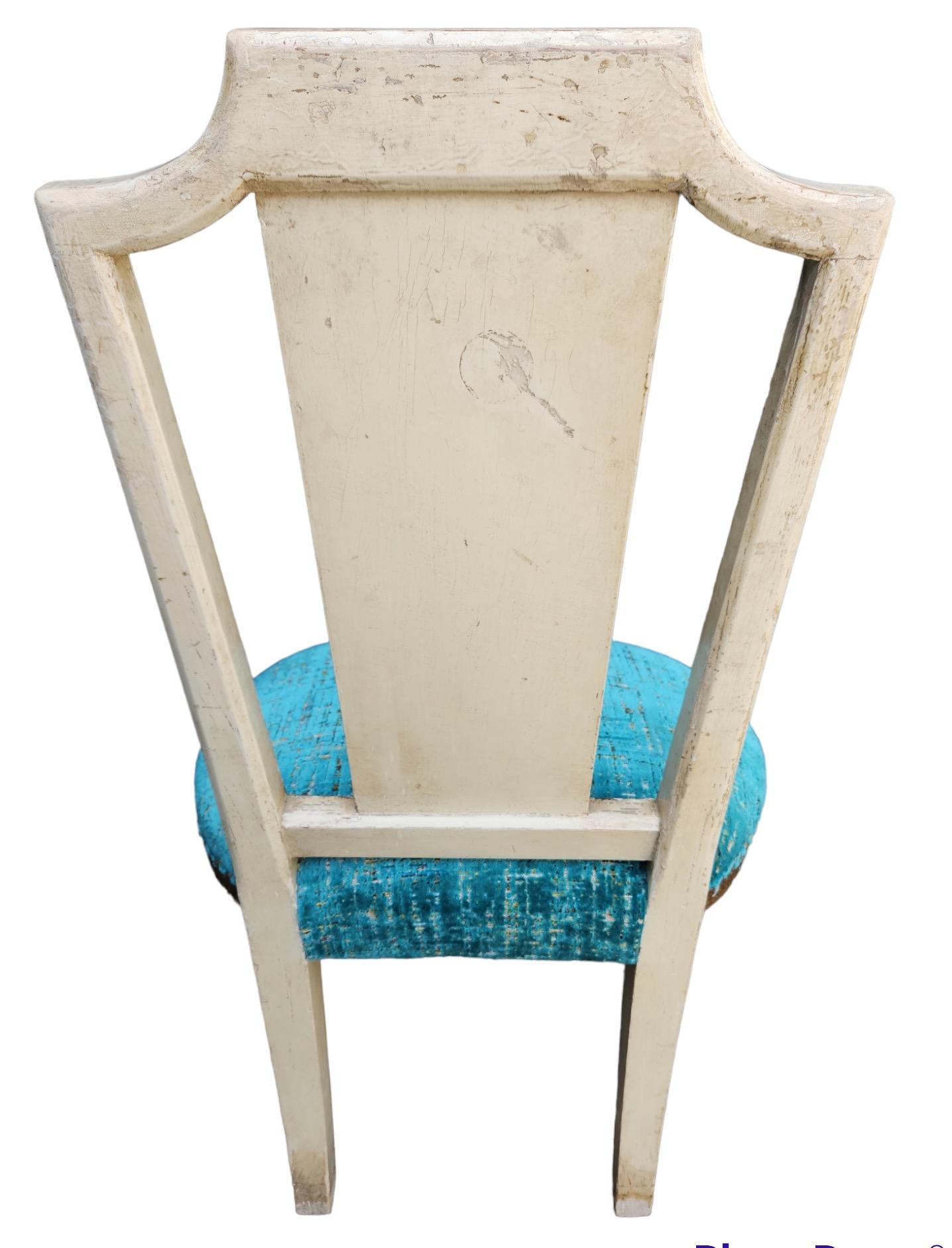 Newly upholstered in turquoise color high-end fabric.  Strong.  Sturdy.  Comfortable.