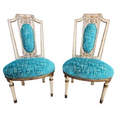 Antique Pair of 19th Century Italian Carved and Painted Side Chairs