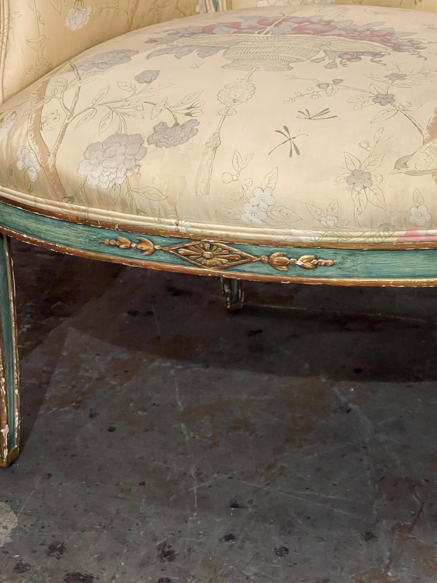 Upholstery Pair of 19th Century Italian Carved and Parcel Gilt Bergeres