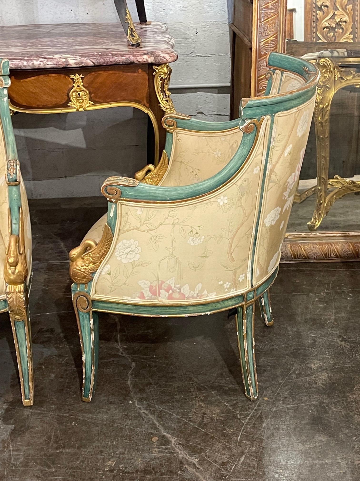 Pair of 19th Century Italian Carved and Parcel Gilt Bergeres 2