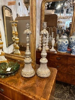 Pair of 19th Century Italian Carved and Silver Gilt Altar Sticks