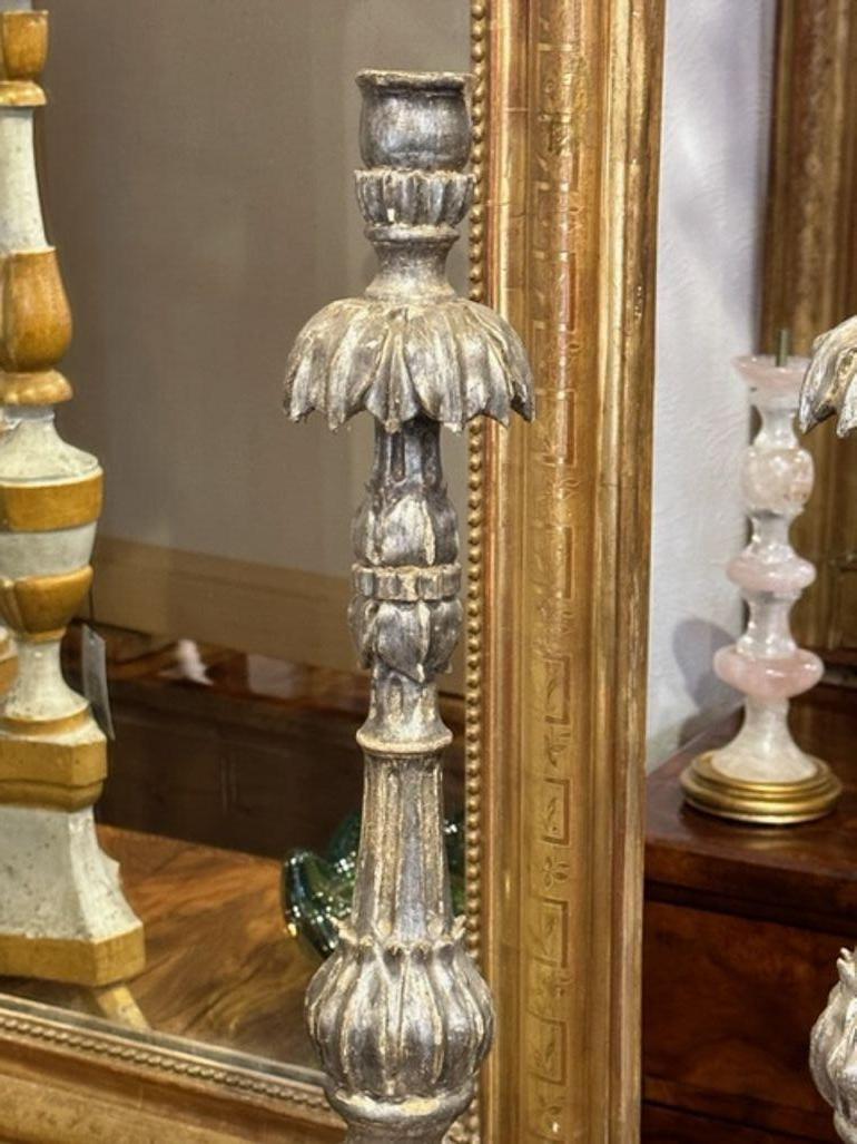 Wood Pair of 19th Century Italian Carved and Silver Gilt Altar Sticks For Sale