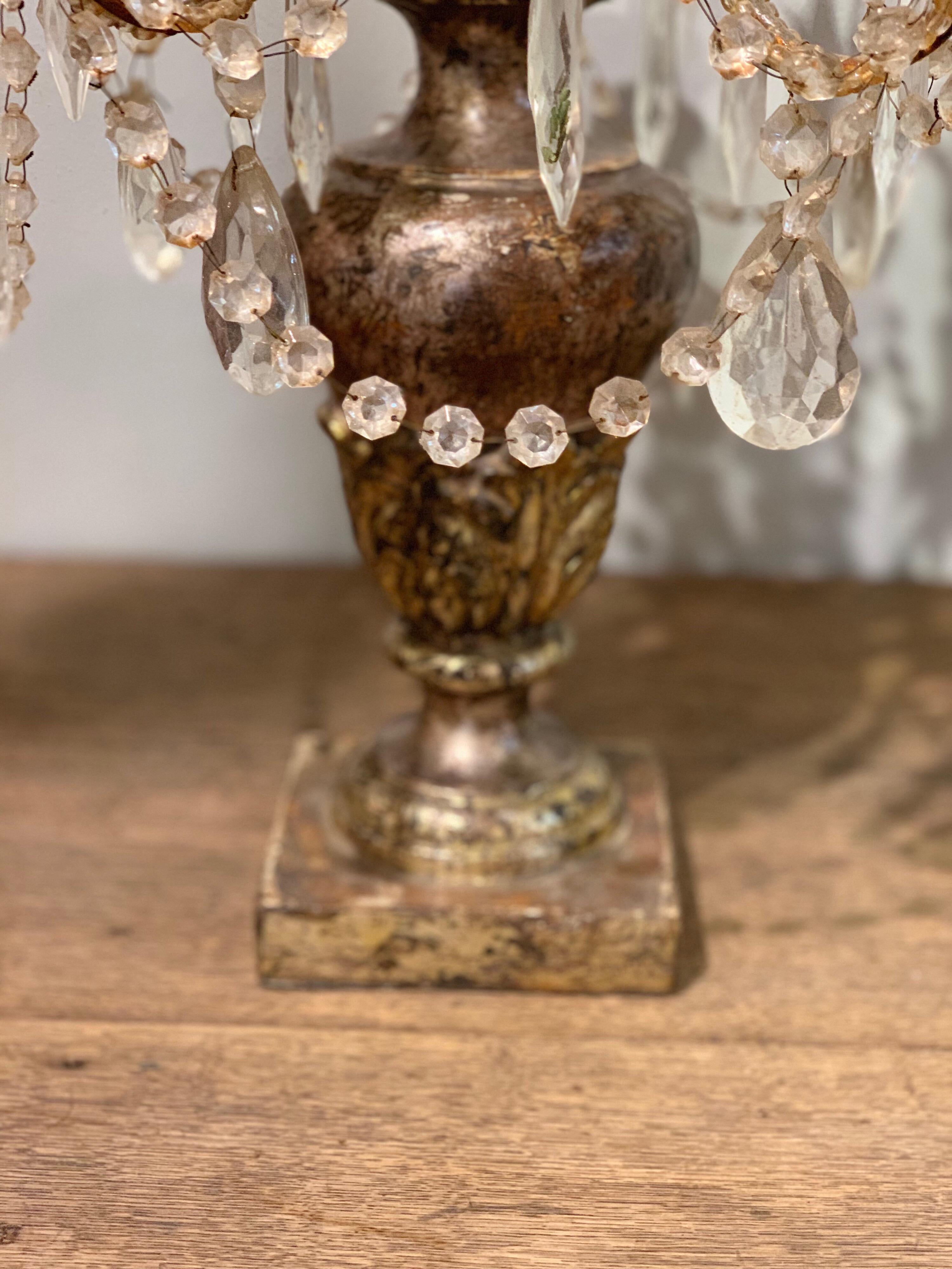 Pair of 19th Century Italian Carved and Silver Gilt Beaded Candelabras In Good Condition For Sale In Dallas, TX