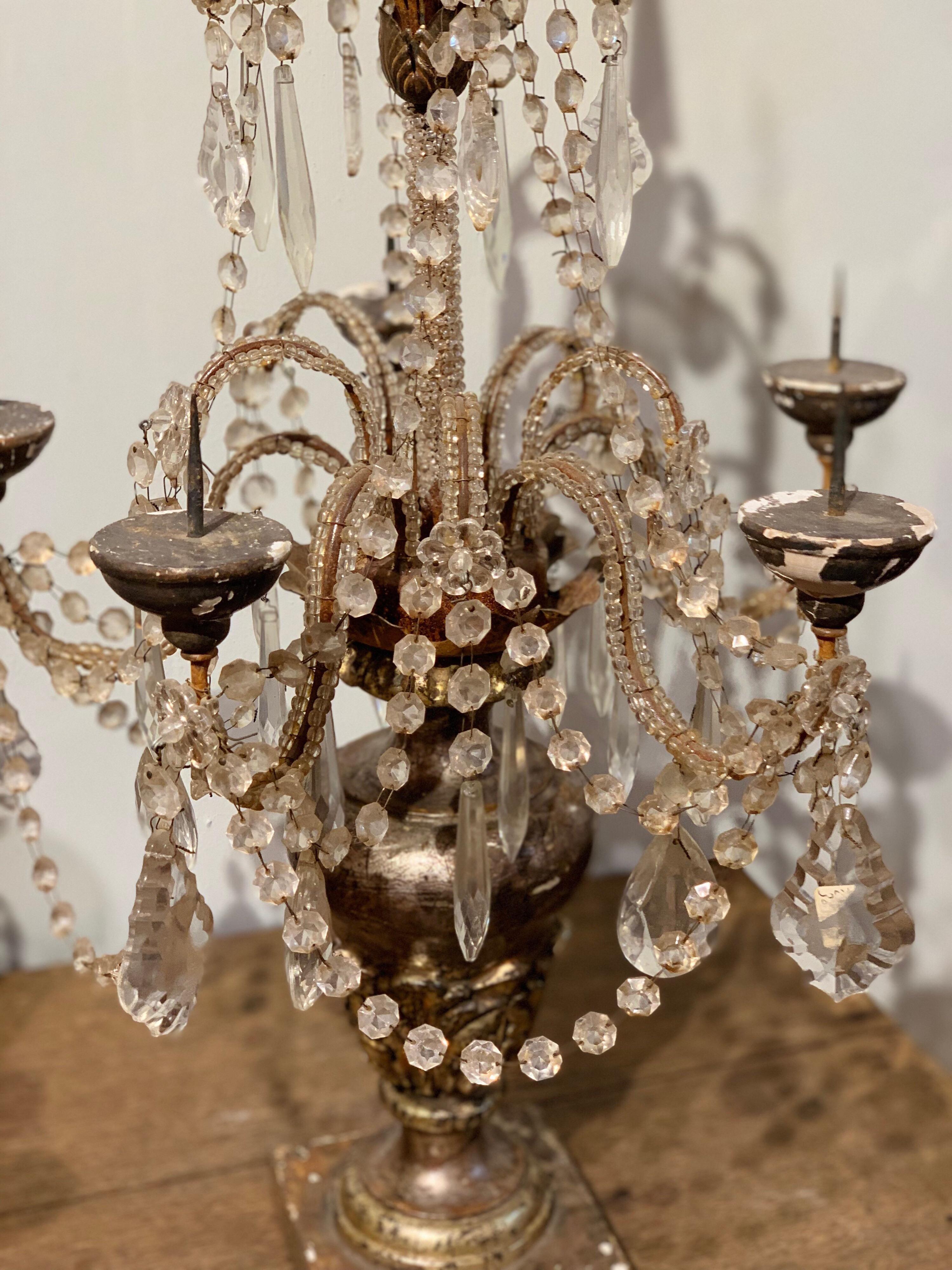 Pair of 19th Century Italian Carved and Silver Gilt Beaded Candelabras For Sale 1