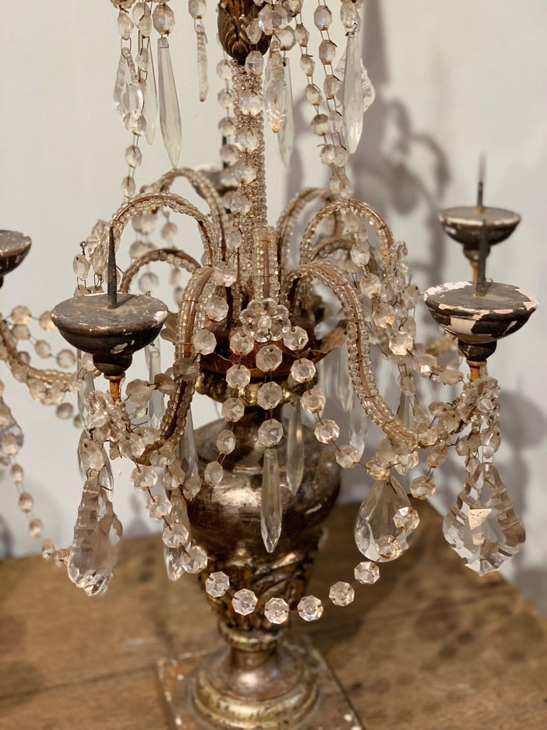 Pair of 19th Century Italian Carved and Silver Gilt Beaded Candelabras