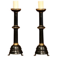 Pair of 19th Century Italian Carved Blackened and Gilt Candlesticks
