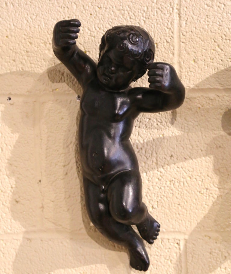 Pair of 19th Century Italian Carved Blackened Wall Hanging Cherub ...