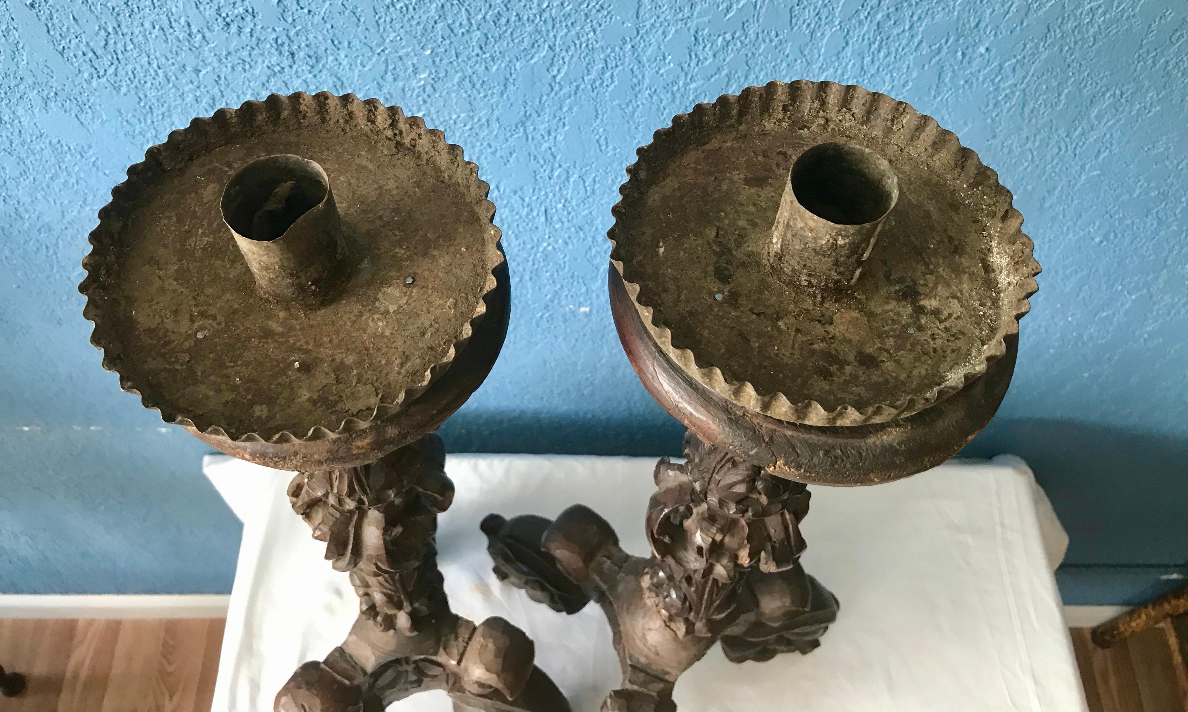 Pair of 19th Century Italian Carved Candlesticks 6
