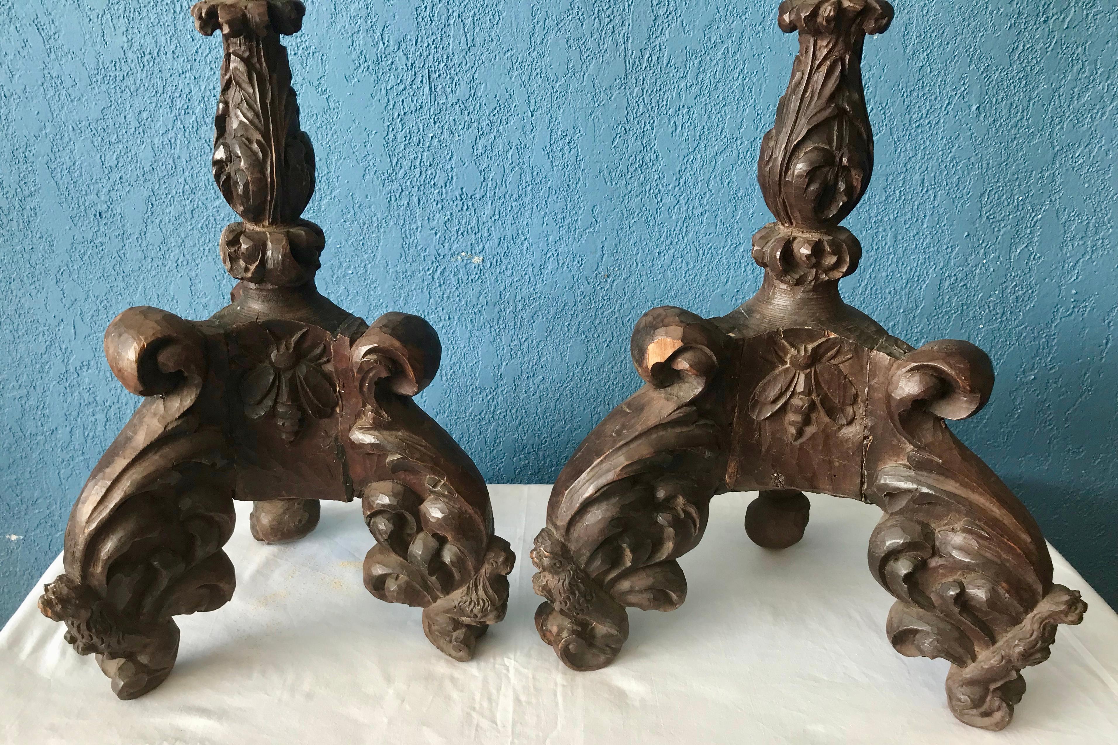 Pair of 19th Century Italian Carved Candlesticks In Good Condition In West Palm Beach, FL