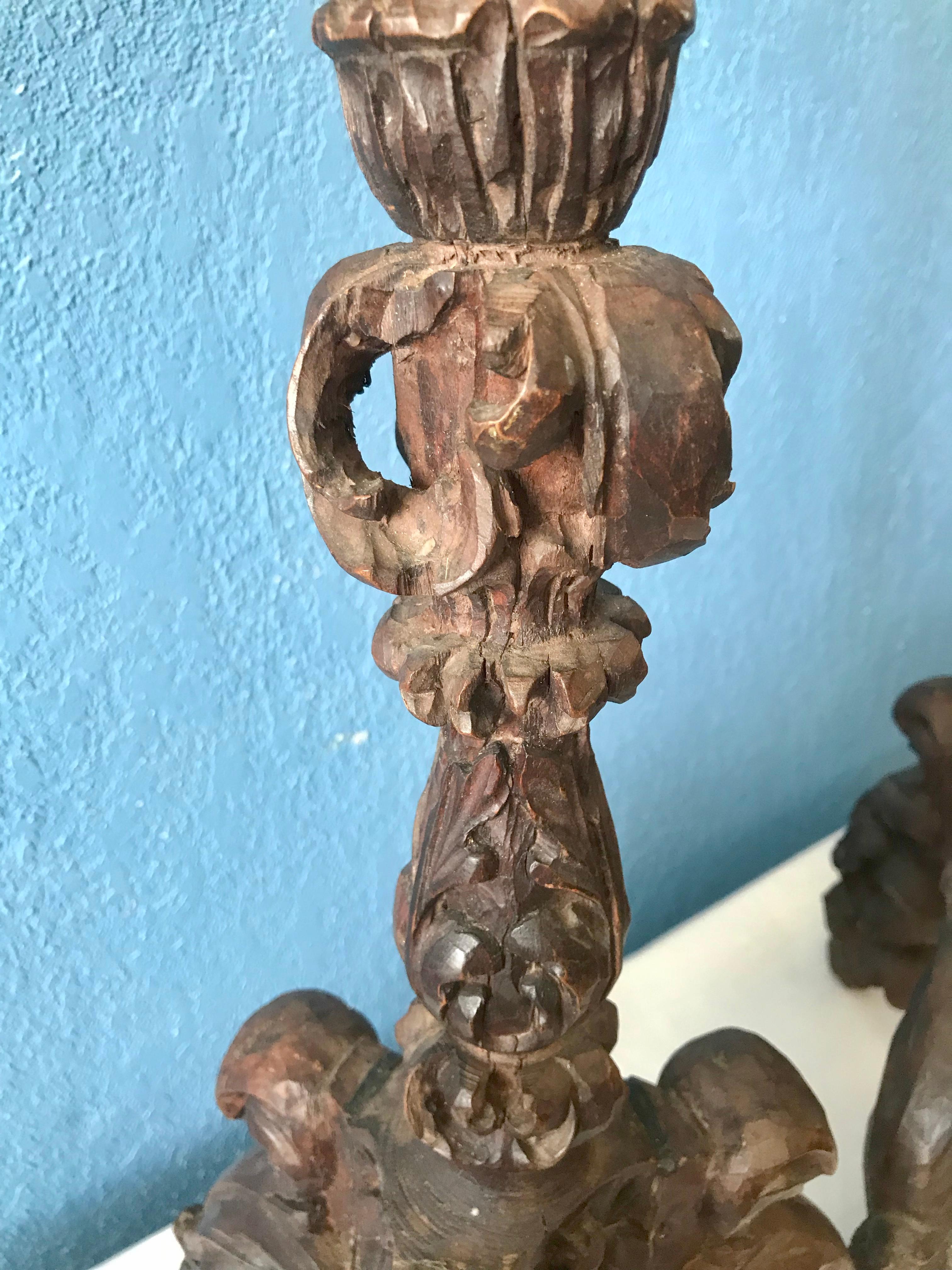 Pair of 19th Century Italian Carved Candlesticks 2