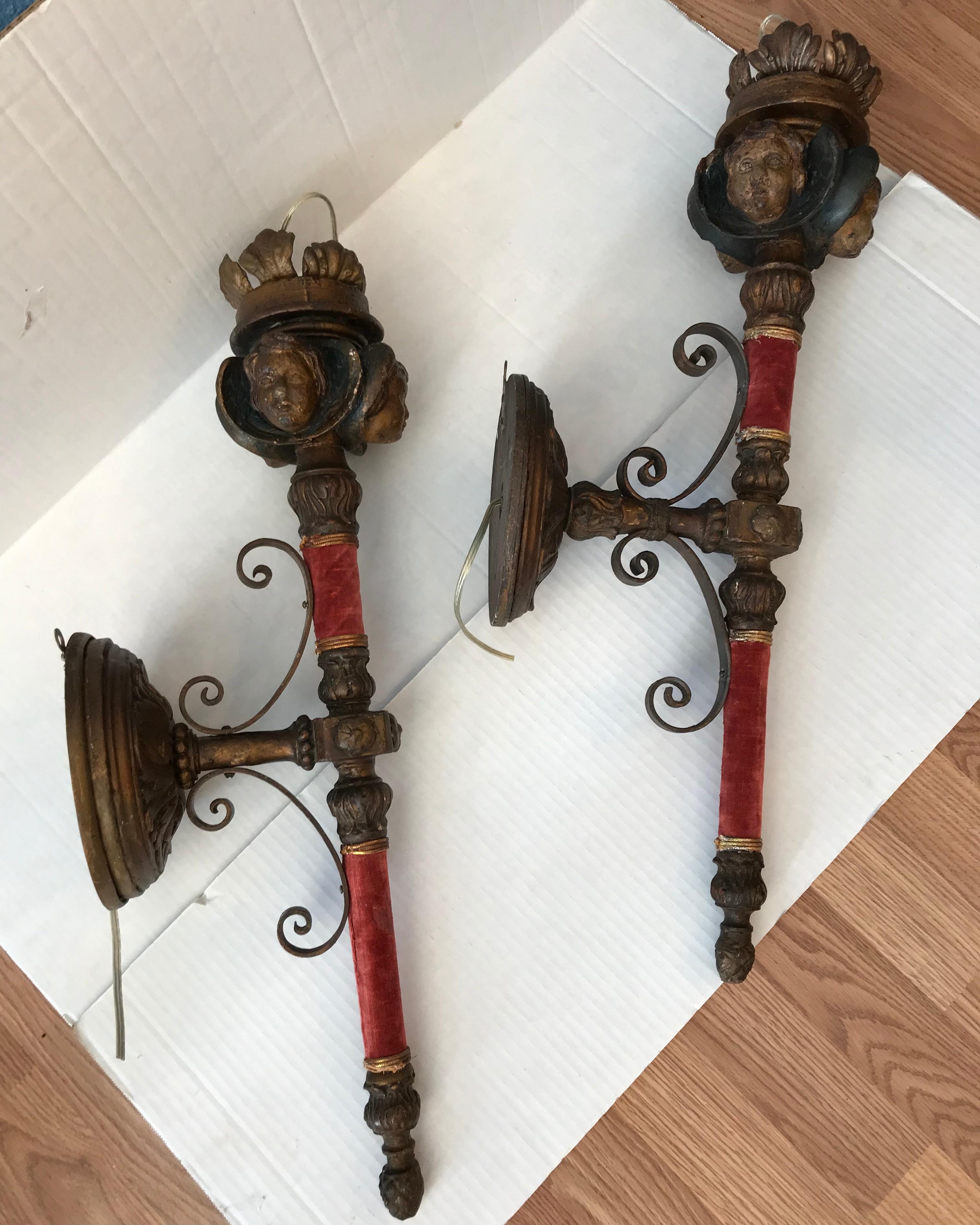 Pair of 19TH Century Italian Carved Figural Sconces 5