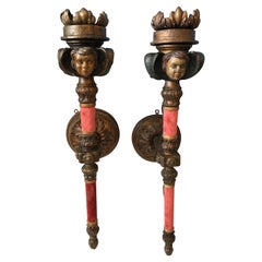 Pair of 19TH Century Italian Carved Figural Sconces