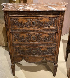 Pair of 19th Century Italian Carved Fruitwood Cabinets with Stone Tops