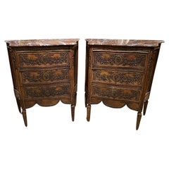 Pair of 19th Century Italian Carved Fruitwood Cabinets with Stone Tops