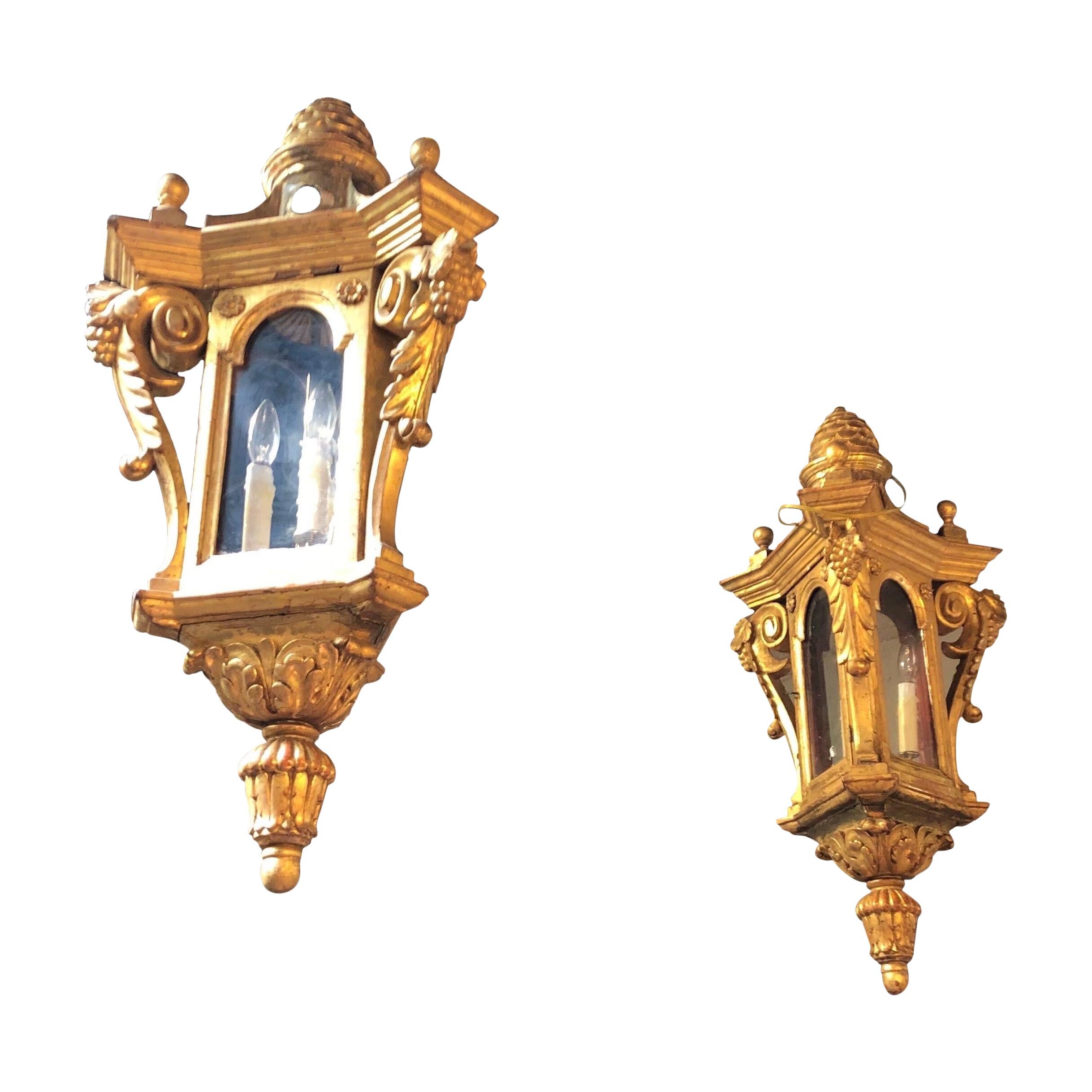 Pair of 19th Century Italian Carved Giltwood Lanters