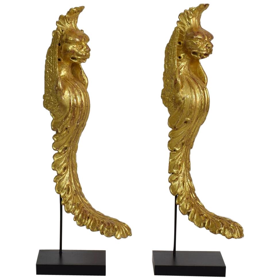 Pair of 19th Century Italian Carved Giltwood Mythical Figure Ornaments