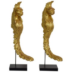 Pair of 19th Century Italian Carved Giltwood Mythical Figure Ornaments