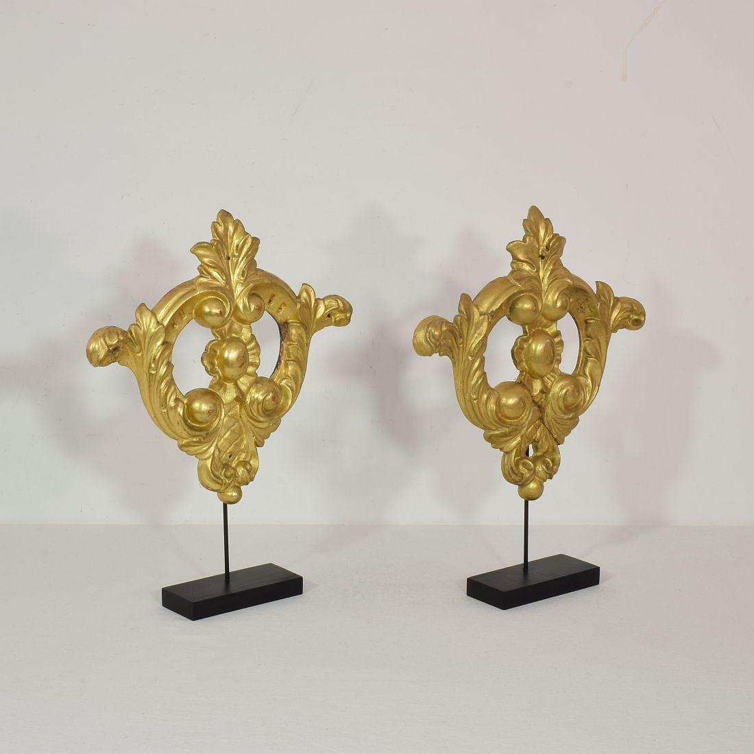 Baroque Pair of 19th Century Italian Carved Giltwood Ornaments