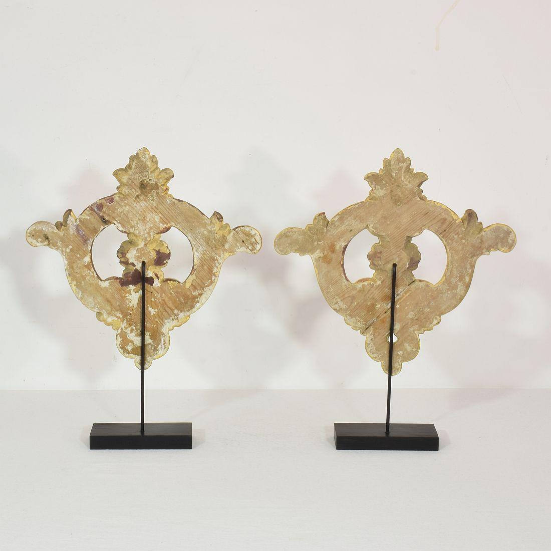 Wood Pair of 19th Century Italian Carved Giltwood Ornaments