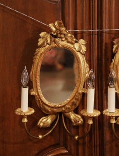 Pair of 19th Century Italian Carved Giltwood Two-Light Sconces with Grape Motif