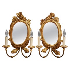 Pair of 19th Century Italian Carved Giltwood Two-Light Sconces with Grape Motif