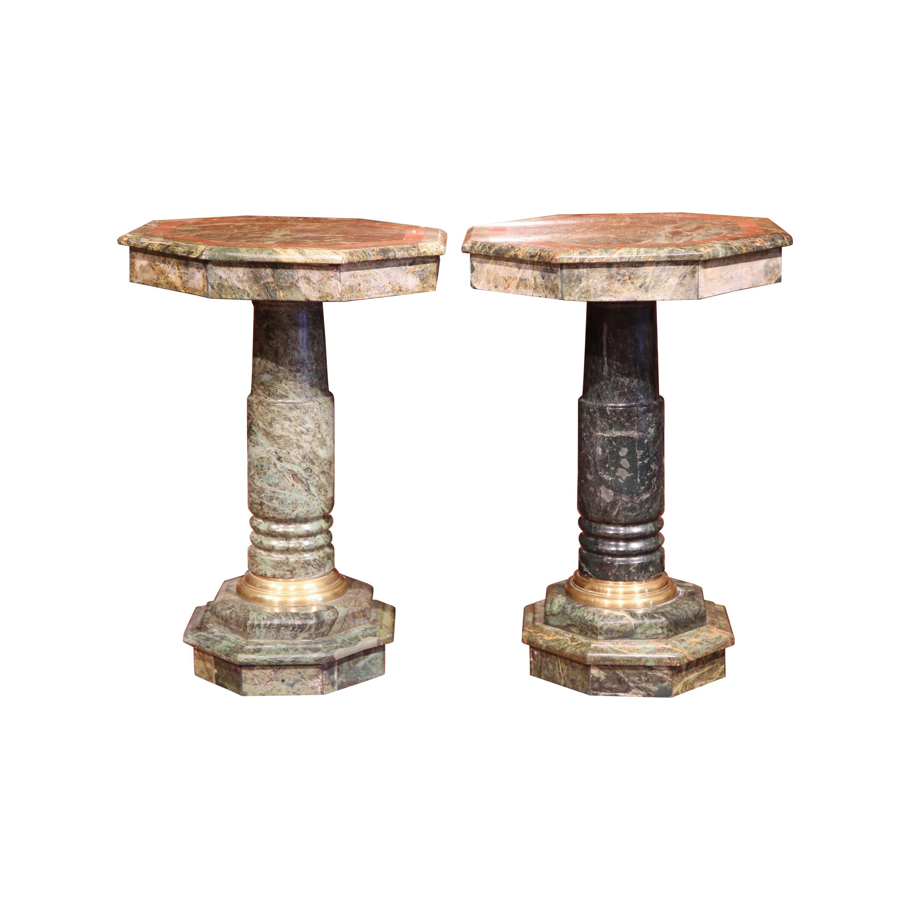 Pair of 19th Century Italian Carved Marble Octagonal Pedestal Side Tables