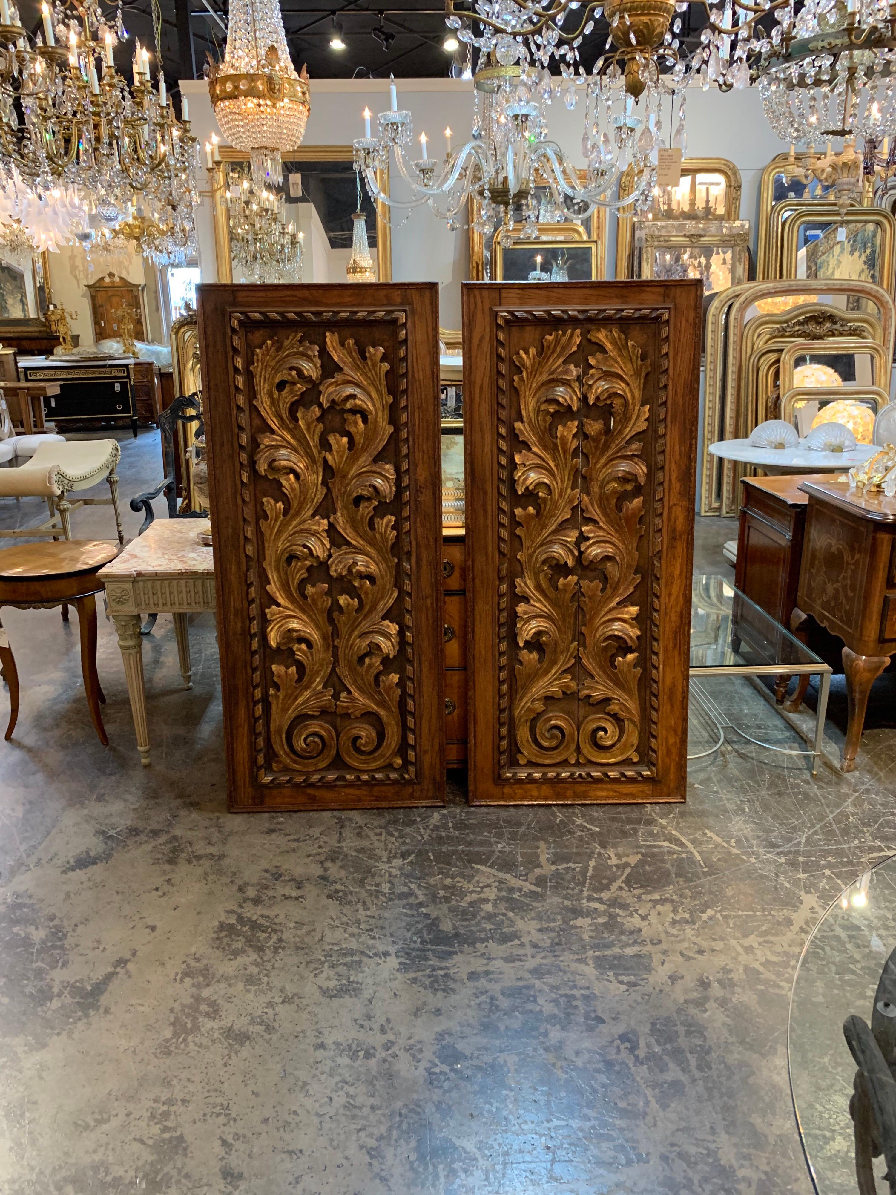 Wood Pair of 19th Century Italian Carved Oak Baroque Panels