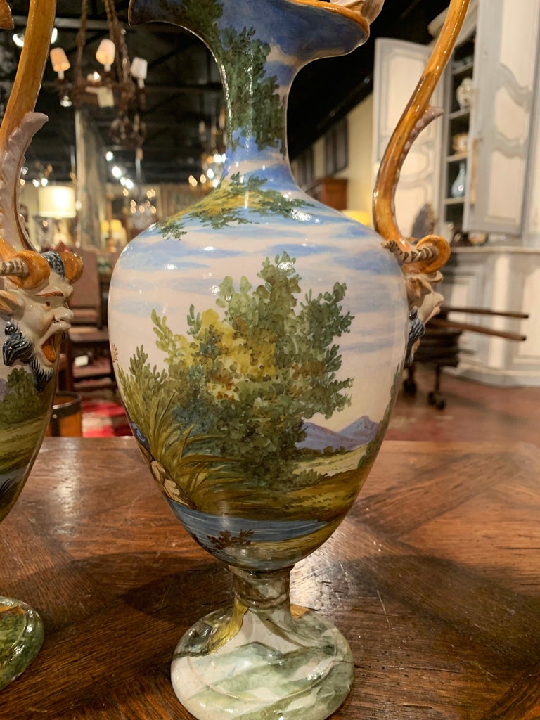 Pair of 19th Century Italian Carved Painted Ceramic Vases from Venice