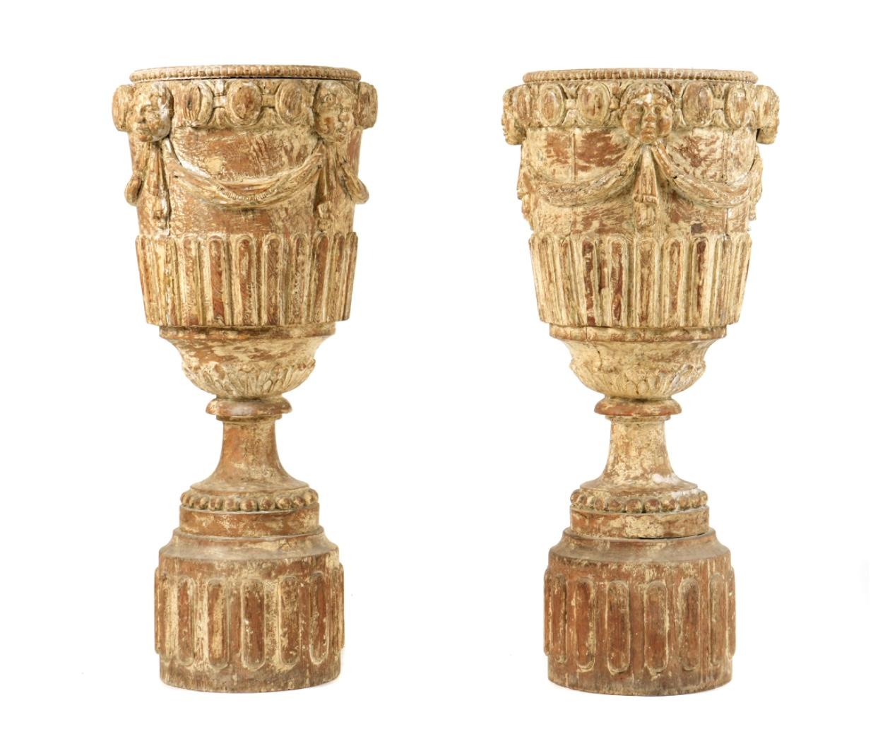 Wood Pair of 19th Century Italian Carved Pedestals