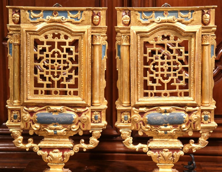 Pair of 19th Century Italian Carved Polychrome and Gilt Wall Carvings ...
