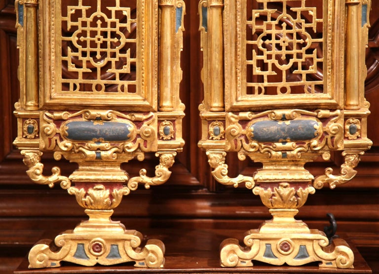 Pair of 19th Century Italian Carved Polychrome and Gilt Wall Carvings ...