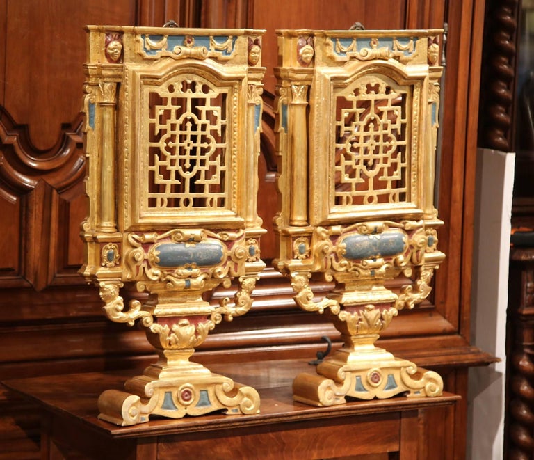 Pair of 19th Century Italian Carved Polychrome and Gilt Wall Carvings ...