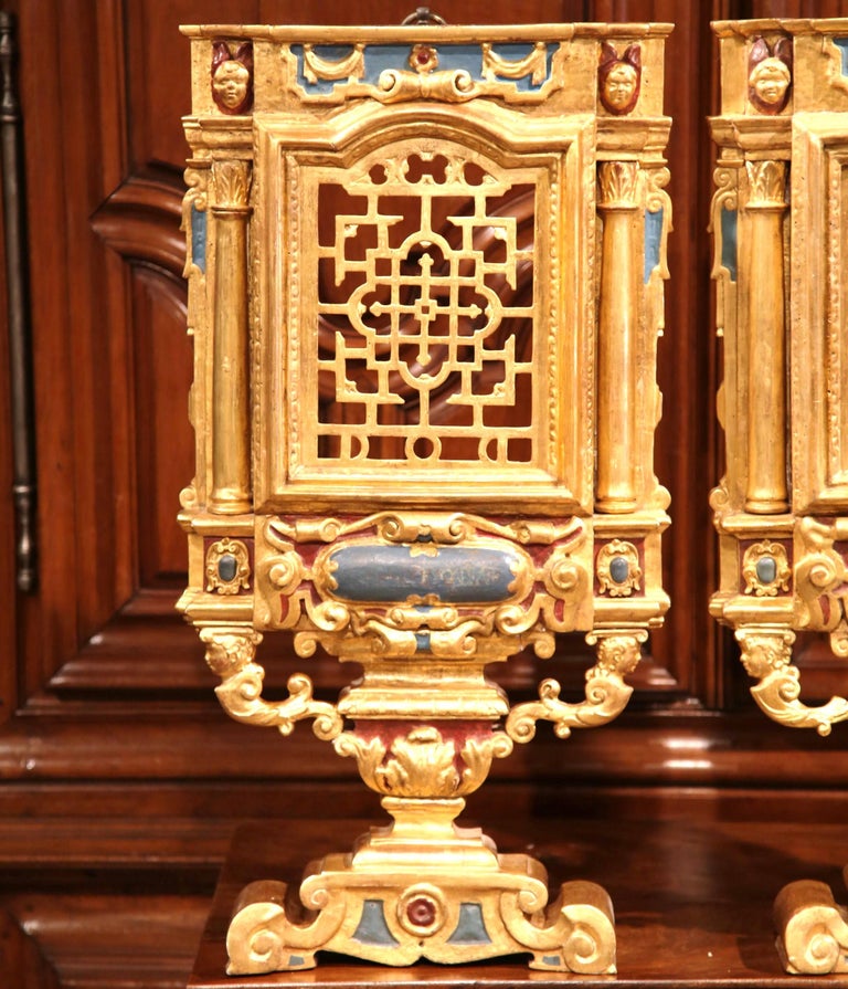 Pair of 19th Century Italian Carved Polychrome and Gilt Wall Carvings ...