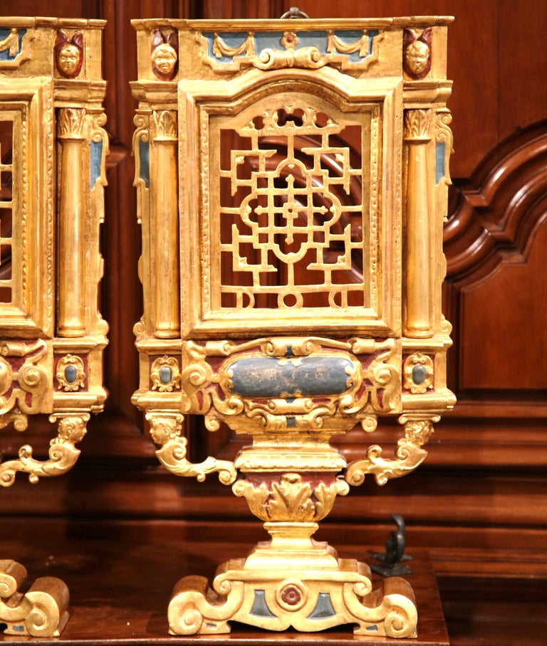 Pair of 19th Century Italian Carved Polychrome and Gilt Wall Carvings ...