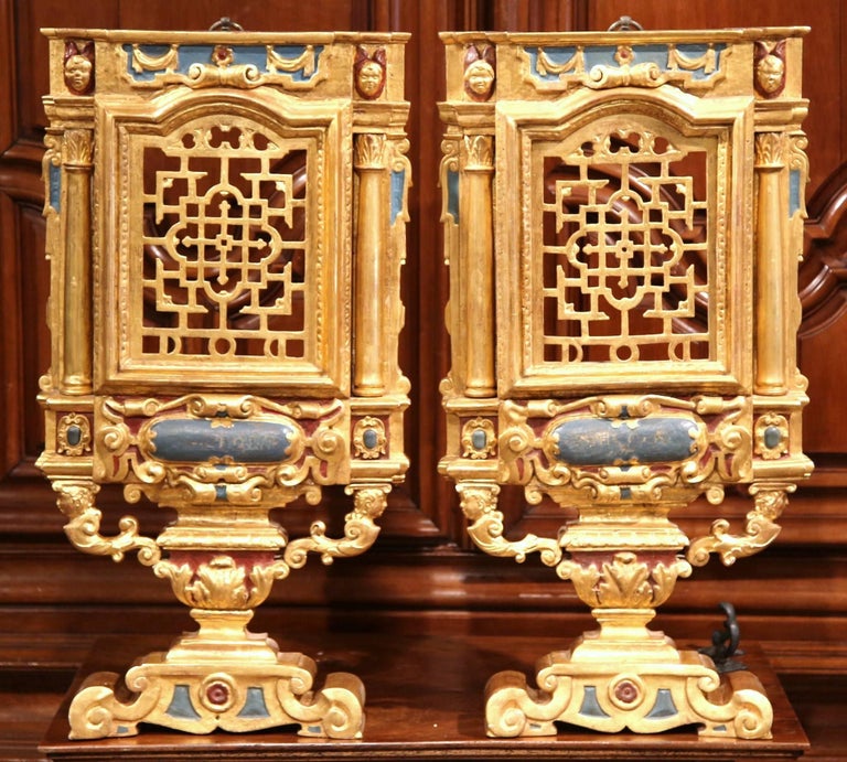 Pair of 19th Century Italian Carved Polychrome and Gilt Wall Carvings ...