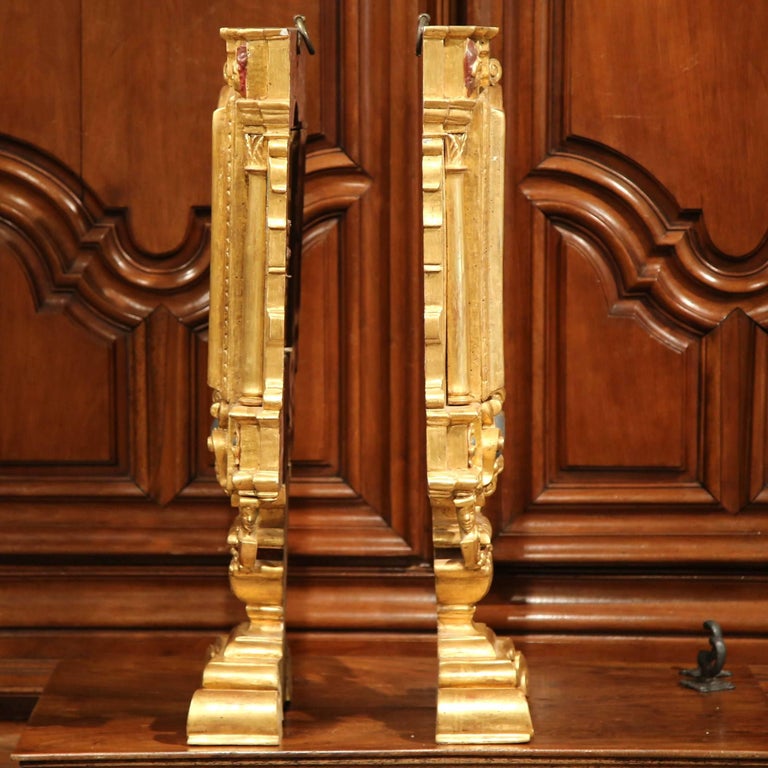 Pair of 19th Century Italian Carved Polychrome and Gilt Wall Carvings ...
