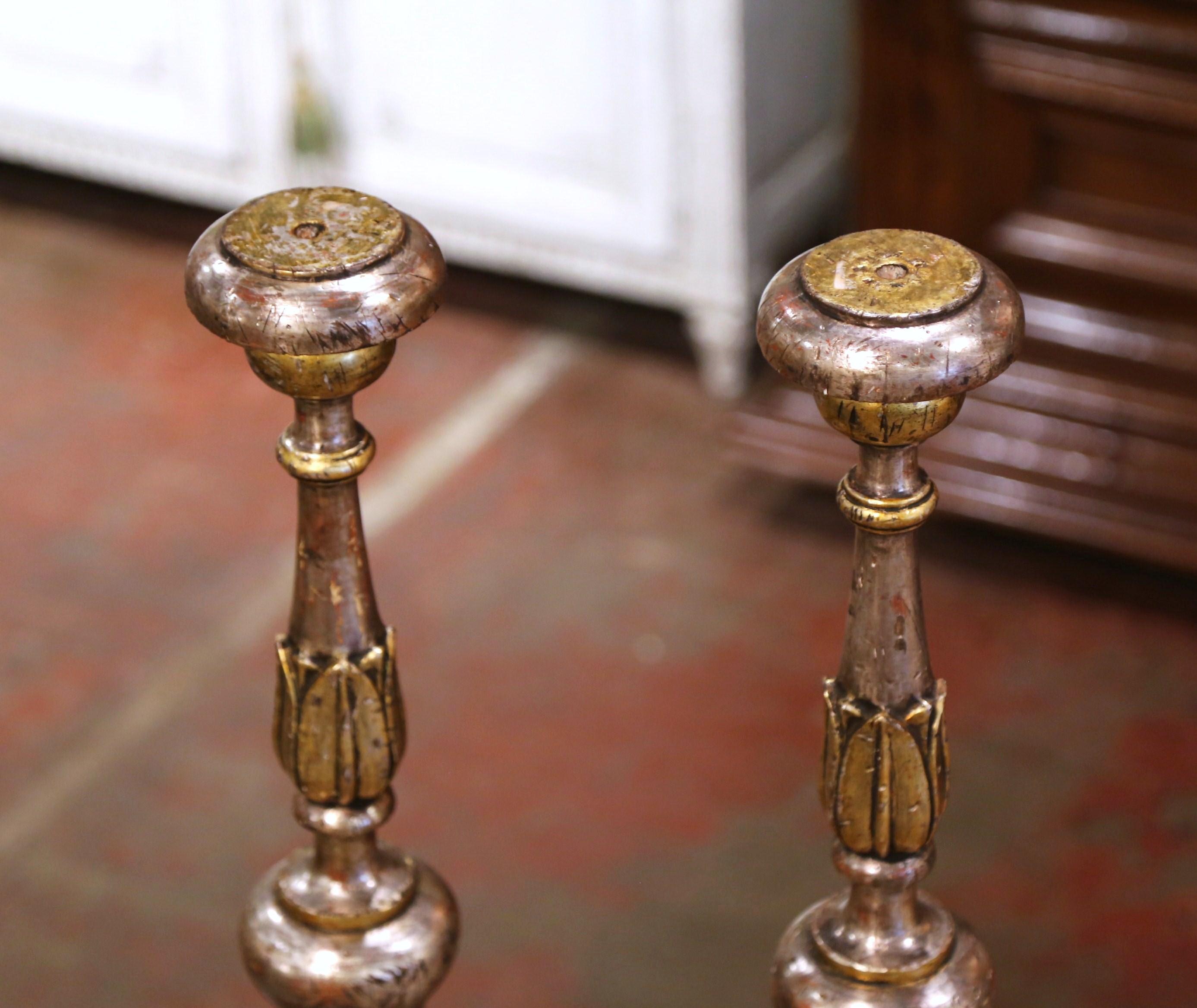 Pair of 19th Century Italian Carved Silver and Gilt Candle Holders 6