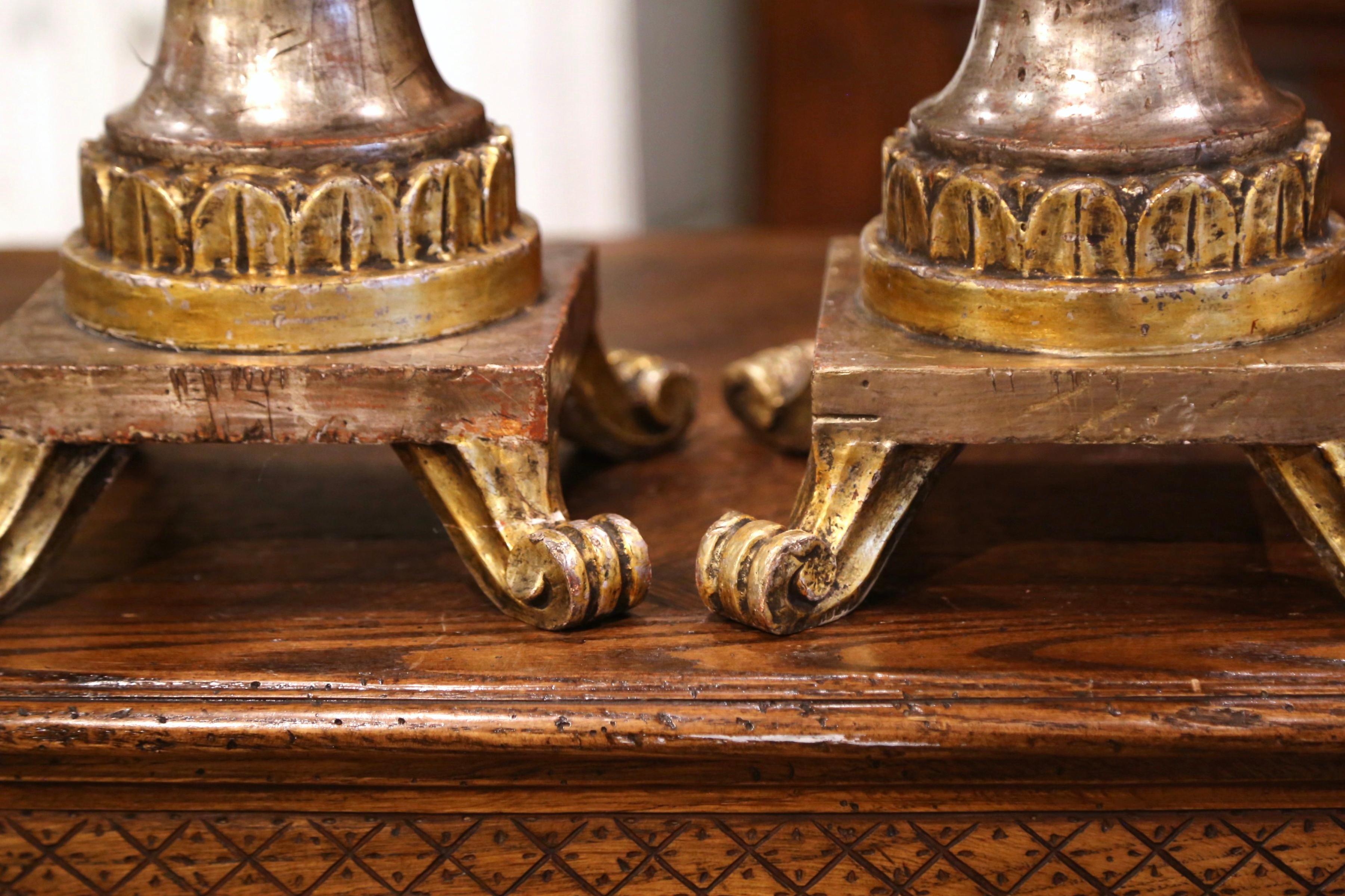 Pair of 19th Century Italian Carved Silver and Gilt Candle Holders 3