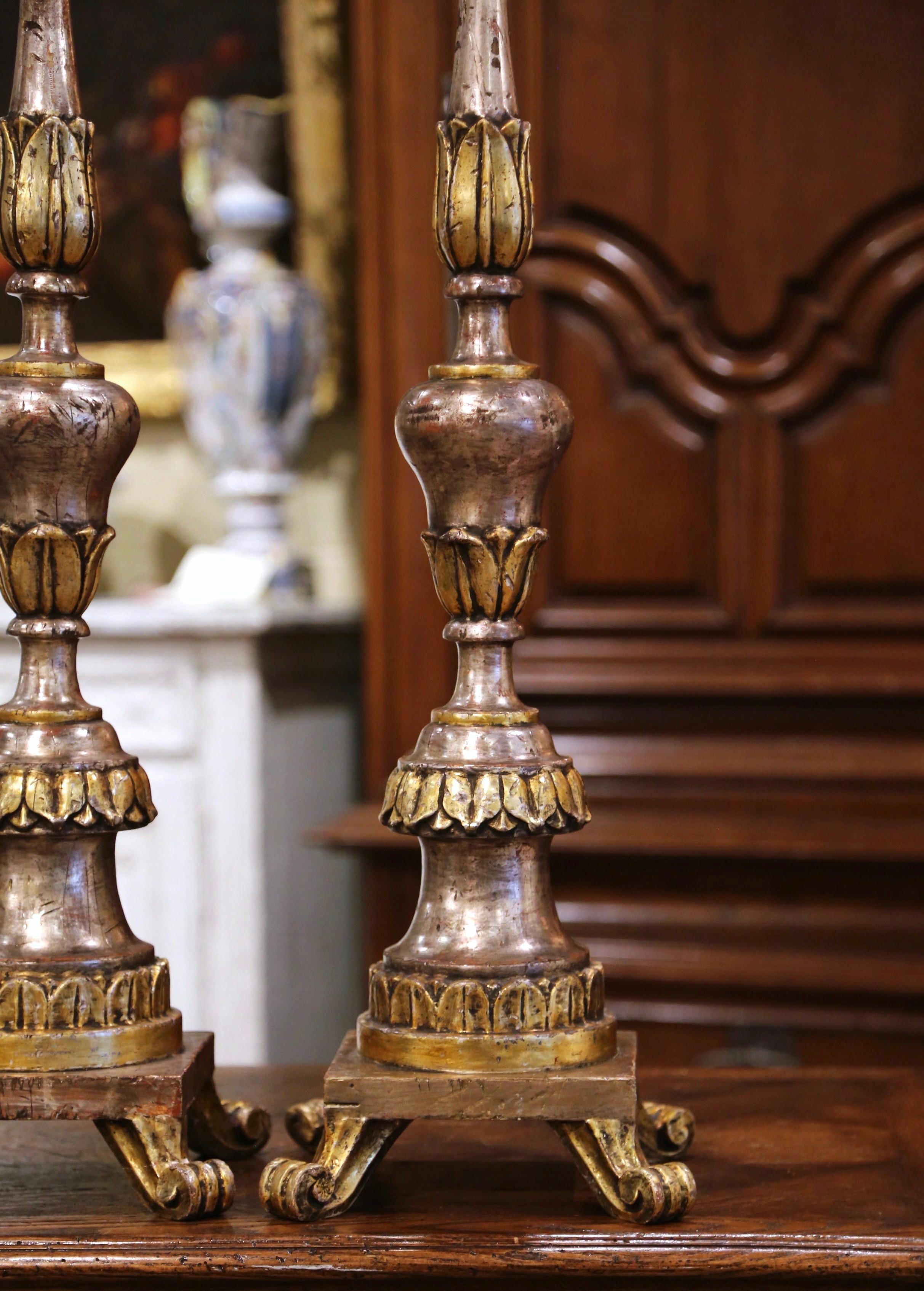 Pair of 19th Century Italian Carved Silver and Gilt Candle Holders 5