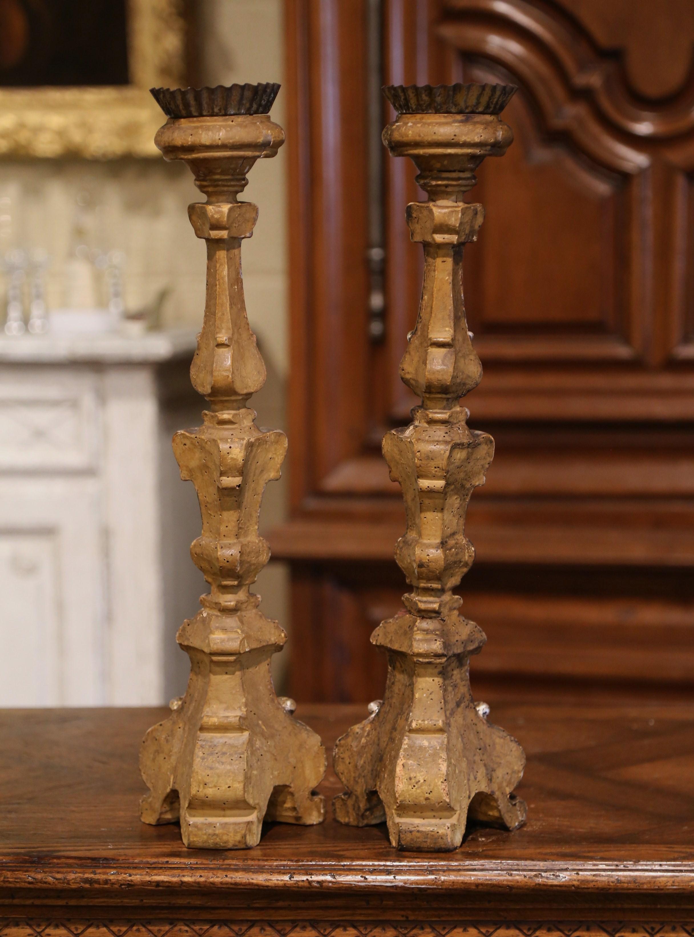 Pair of 19th Century Italian Carved Silver Leaf Candle Holders 3