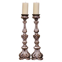 Pair of 19th Century Italian Carved Silver Leaf Candle Holders