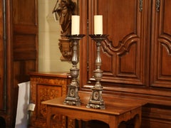 Pair of 19th Century Italian Carved Silverleaf Prickets Candle Holders