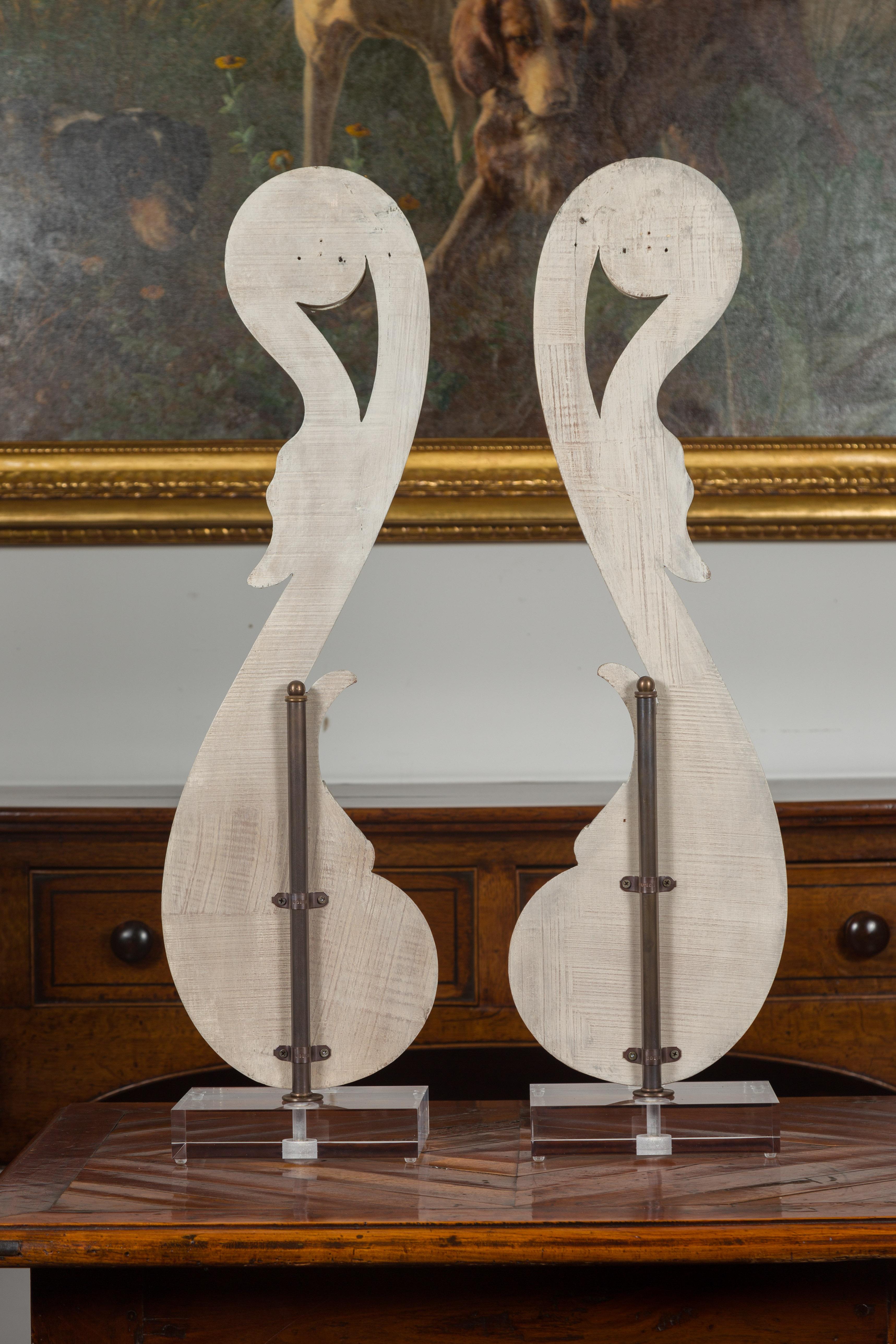Pair of 19th Century Italian Carved Swan Fragments Mounted on Custom Lucite For Sale 7